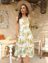 Load image into Gallery viewer, FANCYINN Womens Striped Backless Mermaid Dress Cap Sleeves A Line Fit and Flare Midi Casual Dresses with Belt