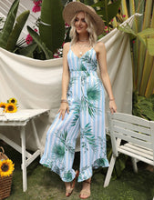 Load image into Gallery viewer, FANCYINN Womens Floral Loose Jumpsuits Rompers Spaghetti Strap Deep V Wide Leg Pants Ruffled Irregular Hem Summer Casual