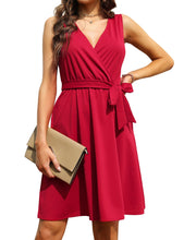 Load image into Gallery viewer, FANCYINN Womens Wrap Dress Sleeveless A-Line V-Neck Cocktail Swing Dresses with Pockets and Belt