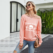 Load image into Gallery viewer, FANCYINN Women Sweatershirt Halloween It's Never Too Early For Halloween Printed Off Shoulder Pullover Casual Graphic Fall Long Sleeve T Shirt Tops