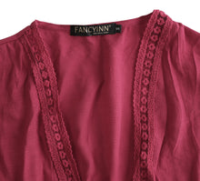 Load image into Gallery viewer, FANCYINN Womens Long Lace Cover up Sheer Bikini Coverups Kimono Tie Front Bathing Suit Swimsuit Beachwear