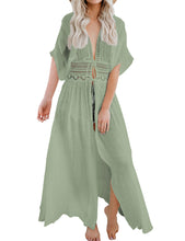 Load image into Gallery viewer, FANCYINN Womens Long Lace Cover up Sheer Bikini Coverups Kimono Tie Front Bathing Suit Swimsuit Beachwear