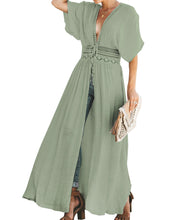 Load image into Gallery viewer, FANCYINN Womens Long Lace Cover up Sheer Bikini Coverups Kimono Tie Front Bathing Suit Swimsuit Beachwear