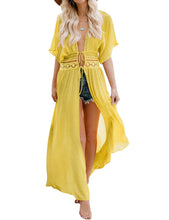 Load image into Gallery viewer, FANCYINN Womens Long Lace Cover up Sheer Bikini Coverups Kimono Tie Front Bathing Suit Swimsuit Beachwear