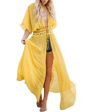 Load image into Gallery viewer, FANCYINN Womens Long Lace Cover up Sheer Bikini Coverups Kimono Tie Front Bathing Suit Swimsuit Beachwear
