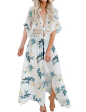 Load image into Gallery viewer, FANCYINN Womens Long Lace Cover up Sheer Bikini Coverups Kimono Tie Front Bathing Suit Swimsuit Beachwear