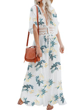 Load image into Gallery viewer, FANCYINN Womens Long Lace Cover up Sheer Bikini Coverups Kimono Tie Front Bathing Suit Swimsuit Beachwear