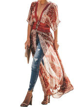 Load image into Gallery viewer, FANCYINN Womens Long Lace Cover up Sheer Bikini Coverups Kimono Tie Front Bathing Suit Swimsuit Beachwear