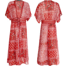 Load image into Gallery viewer, FANCYINN Womens Long Lace Cover up Sheer Bikini Coverups Kimono Tie Front Bathing Suit Swimsuit Beachwear