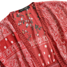 Load image into Gallery viewer, FANCYINN Womens Long Lace Cover up Sheer Bikini Coverups Kimono Tie Front Bathing Suit Swimsuit Beachwear