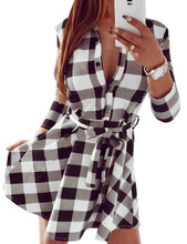 Load image into Gallery viewer, Ladies Autumn Plaid Checks Slim Long Sleeve Casual Mini Tunic Shirt Tartan Dress