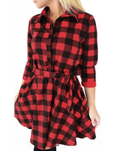 Load image into Gallery viewer, Ladies Autumn Plaid Checks Slim Long Sleeve Casual Mini Tunic Shirt Tartan Dress
