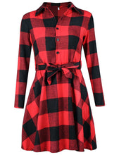 Load image into Gallery viewer, Ladies Autumn Plaid Checks Slim Long Sleeve Casual Mini Tunic Shirt Tartan Dress