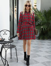 Load image into Gallery viewer, Ladies Autumn Plaid Checks Slim Long Sleeve Casual Mini Tunic Shirt Tartan Dress