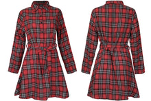 Load image into Gallery viewer, Ladies Autumn Plaid Checks Slim Long Sleeve Casual Mini Tunic Shirt Tartan Dress