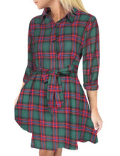 Load image into Gallery viewer, Ladies Autumn Plaid Checks Slim Long Sleeve Casual Mini Tunic Shirt Tartan Dress