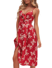 Load image into Gallery viewer, Womens Dresses Summer Tie Front Spaghetti Strap A-Line Backless Swing Midi Dress