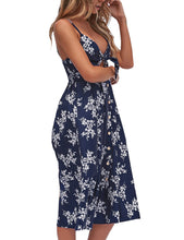 Load image into Gallery viewer, Womens Dresses Summer Tie Front Spaghetti Strap A-Line Backless Swing Midi Dress