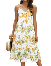 Load image into Gallery viewer, FANCYINN Womens Striped Backless Mermaid Dress Cap Sleeves A Line Fit and Flare Midi Casual Dresses with Belt