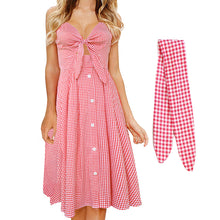 Load image into Gallery viewer, Womens Dresses Summer Tie Front Spaghetti Strap A-Line Backless Swing Midi Dress