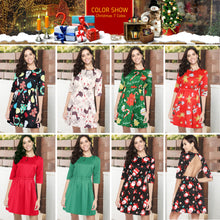 Load image into Gallery viewer, Women Girl Half Sleeve Christmas Santa Claus Prints Backless Flared A Line Dress