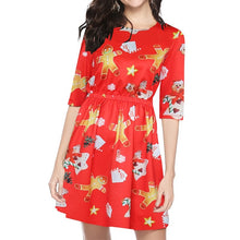 Load image into Gallery viewer, Women Girl Half Sleeve Christmas Santa Claus Prints Backless Flared A Line Dress