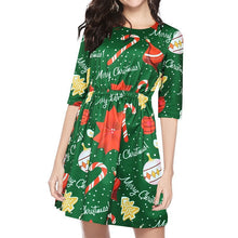 Load image into Gallery viewer, Women Girl Half Sleeve Christmas Santa Claus Prints Backless Flared A Line Dress