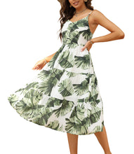 Load image into Gallery viewer, FANCYINN Womens Striped Backless Mermaid Dress Cap Sleeves A Line Fit and Flare Midi Casual Dresses with Belt
