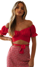 Load image into Gallery viewer, FANCYINN Women&#39;s Ruffle Off Shoulder Crop Top Strapless Short Sleeve Tie Blouse
