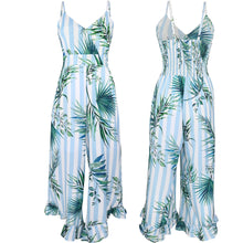Load image into Gallery viewer, FANCYINN Womens Floral Loose Jumpsuits Rompers Spaghetti Strap Deep V Wide Leg Pants Ruffled Irregular Hem Summer Casual
