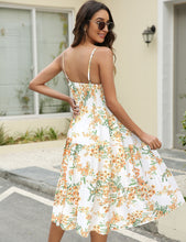 Load image into Gallery viewer, FANCYINN Womens Striped Backless Mermaid Dress Cap Sleeves A Line Fit and Flare Midi Casual Dresses with Belt
