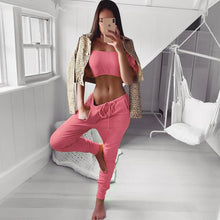 Load image into Gallery viewer, Women Off Shoulder 2 Pieces Outfits Tracksuit Strapless Crop Tops Sweatpants Set
