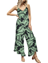 Load image into Gallery viewer, FANCYINN Womens Floral Loose Jumpsuits Rompers Spaghetti Strap Deep V Wide Leg Pants Ruffled Irregular Hem Summer Casual
