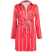 Load image into Gallery viewer, Women 2 Piece Outfit Dress Set Stripe Open Front Crop Top Button Down Mini Skirt
