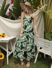 Load image into Gallery viewer, FANCYINN Womens Floral Loose Jumpsuits Rompers Spaghetti Strap Deep V Wide Leg Pants Ruffled Irregular Hem Summer Casual
