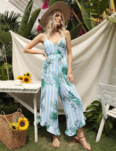 Load image into Gallery viewer, FANCYINN Womens Floral Loose Jumpsuits Rompers Spaghetti Strap Deep V Wide Leg Pants Ruffled Irregular Hem Summer Casual
