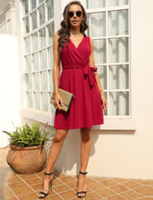 Load image into Gallery viewer, FANCYINN Womens Wrap Dress Sleeveless A-Line V-Neck Cocktail Swing Dresses with Pockets and Belt
