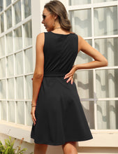 Load image into Gallery viewer, FANCYINN Womens Wrap Dress Sleeveless A-Line V-Neck Cocktail Swing Dresses with Pockets and Belt
