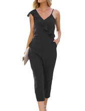 Load image into Gallery viewer, FANCYINN Women&#39;s Ruffle Trim Deep V Jumpsuits and Rompers Sleeveless Top Cropped Pants with Pockets
