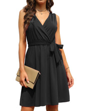 Load image into Gallery viewer, FANCYINN Womens Wrap Dress Sleeveless A-Line V-Neck Cocktail Swing Dresses with Pockets and Belt
