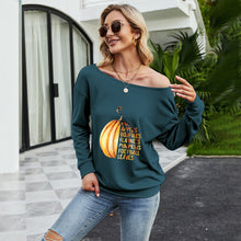 Load image into Gallery viewer, FANCYINN Women Sweatershirt Halloween Pumpkin Printed Off Shoulder Pullover Casual Graphic Fall Long Sleeve T Shirt Tops
