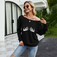 Load image into Gallery viewer, FANCYINN Women Sweatershirt Halloween Skeleton Printed Off Shoulder Pullover Casual Graphic Fall Long Sleeve T Shirt Tops
