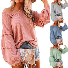Load image into Gallery viewer, FANCYINN Women&#39;s Oversized Off Shoulder Pullover Tops Long Sleeve Loose Fit Waffle Knit Tops
