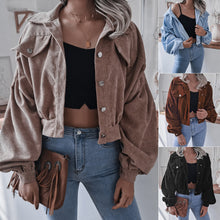 Load image into Gallery viewer, FANCYINN Women&#39;s Long Sleeve Pocket Front Button Up Crop Corduroy Jacket
