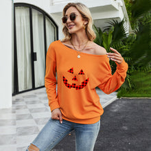 Load image into Gallery viewer, FANCYINN Women Sweatershirt Halloween Smiley Printed Off Shoulder Pullover Casual Graphic Fall Long Sleeve T Shirt Tops
