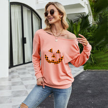 Load image into Gallery viewer, FANCYINN Women Sweatershirt Halloween Smiley Printed Off Shoulder Pullover Casual Graphic Fall Long Sleeve T Shirt Tops
