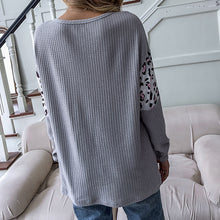 Load image into Gallery viewer, FANCYINN Women&#39;s Leopard Sweaters Casual Long Sleeve Crewneck Color Block Patchwork Pullover Waffle Sweater Tops
