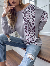 Load image into Gallery viewer, FANCYINN Women&#39;s Leopard Sweaters Casual Long Sleeve Crewneck Color Block Patchwork Pullover Waffle Sweater Tops

