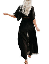 Load image into Gallery viewer, FANCYINN Womens Long Lace Cover up Sheer Bikini Coverups Kimono Tie Front Bathing Suit Swimsuit Beachwear
