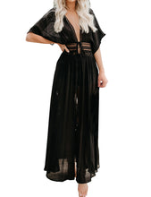 Load image into Gallery viewer, FANCYINN Womens Long Lace Cover up Sheer Bikini Coverups Kimono Tie Front Bathing Suit Swimsuit Beachwear
